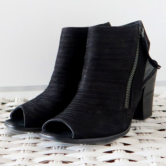 Paul Green Cayanne Black Nubuck Leather Peep Toe Block Heel Bootie Shoes 7.5 - Picture 11 of 16